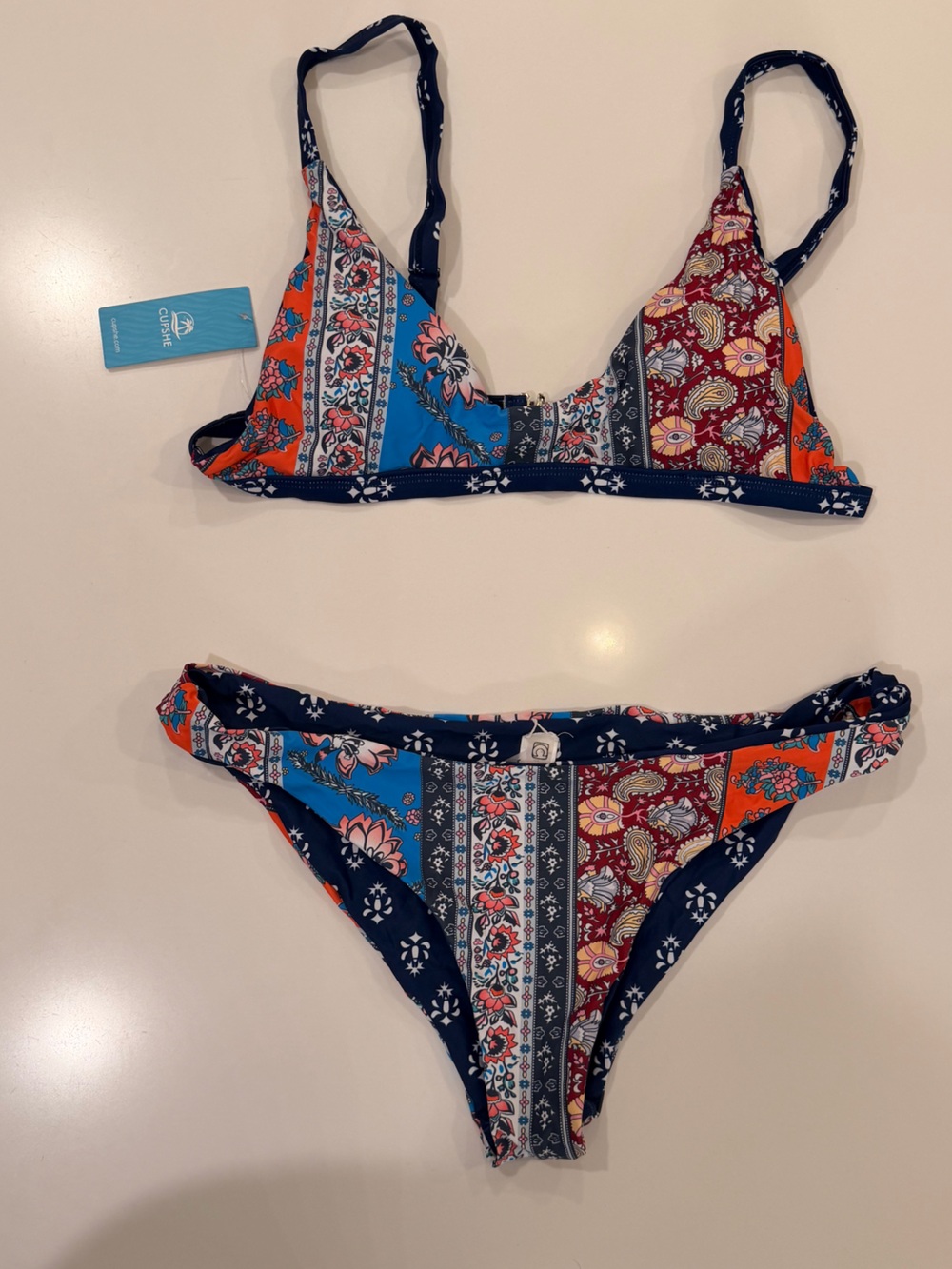 CUPSHE Reversible Boho Patchwork Floral Bikini Set Size Small NWT